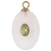 Pendentif ovale 22x13 mm CZ vert & pierre gemme Quartz rose Acier inox 304 Doré