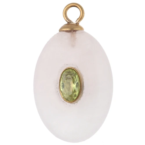Pendentif ovale 22x13 mm CZ vert & pierre gemme Quartz rose Acier inox 304 Doré