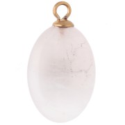 Pendentif ovale 22x13 mm CZ vert & pierre gemme Quartz rose Acier inox 304 Doré