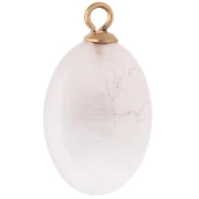 Pendentif ovale 22x13 mm CZ vert & pierre gemme Quartz rose Acier inox 304 Doré