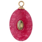Pendentif ovale 22x13mm CZ vert & pierre teintée Grenat rose Acier inox 304 Doré