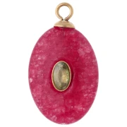 Pendentif ovale 22x13mm CZ vert & pierre teintée Grenat rose Acier inox 304 Doré