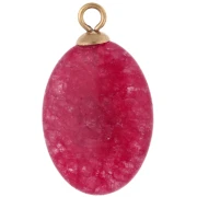Pendentif ovale 22x13mm CZ vert & pierre teintée Grenat rose Acier inox 304 Doré
