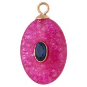 Calcédoine Rose - Pendentif ovale 22x13mm CZ & pierre teintée Calcedoine rose Acier inox 304 Doré Pendentif ovale 22x13mm CZ & pierre teintée Calcedoine rose Acier inox 304 Doré