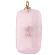 Pendentif rectangle 30x15 mm CZ rouge & pierre Quartz rose Acier inox 304 Doré