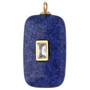Pendentif rectangle 30x15mm CZ & pierre teintée Lapis lazuli Acier inox 304 Doré