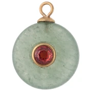 Breloque ronde 15 mm CZ orange & pierre teintée Aventurine - Acier inox 304 Doré