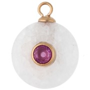 Breloque ronde 15 mm CZ rose & pierre gemme Agate - Acier inox 304 Doré