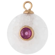Breloque ronde 15 mm CZ rose & pierre gemme Agate - Acier inox 304 Doré