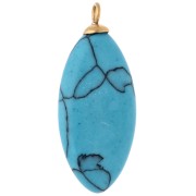 Pendentif navette 29x12 mm CZ orange & imit gemme Turquoise Acier inox 304 Doré