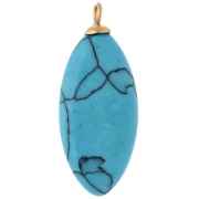 Pendentif navette 29x12 mm CZ orange & imit gemme Turquoise Acier inox 304 Doré