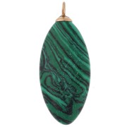 Pendentif navette 29x12 mm CZ rouge & imit gemme Malachite Acier inox 304 Doré