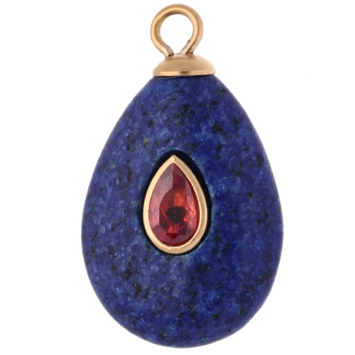 Pendentif goutte 22x13mm CZ red -pierre teintée Lapis lazuli Acier inox 304 Doré