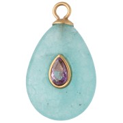 Pendentif goutte 22x13mm CZ lilas & pierre teintée Amazonite Acier inox 304 Doré