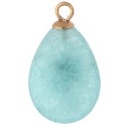Pendentif goutte 22x13mm CZ lilas & pierre teintée Amazonite Acier inox 304 Doré