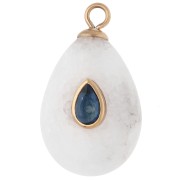 Pendentif goutte 22x13mm CZ bleu & pierre gemme Agate - Acier inox 304 Doré