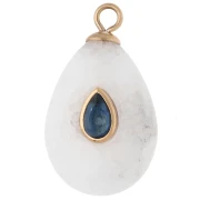 Pendentif goutte 22x13mm CZ bleu & pierre gemme Agate - Acier inox 304 Doré