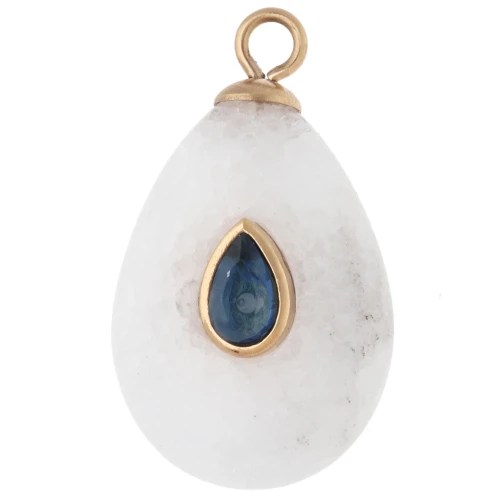 Pendentif goutte 22x13mm CZ bleu & pierre gemme Agate - Acier inox 304 Doré