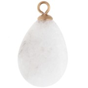 Pendentif goutte 22x13mm CZ bleu & pierre gemme Agate - Acier inox 304 Doré