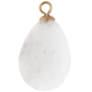 Pendentif goutte 22x13mm CZ bleu & pierre gemme Agate - Acier inox 304 Doré