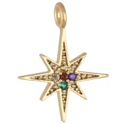 Breloque étoile du nord avec CZ 15x11.5 mm - Doré à l'or fin - Multicolore x1