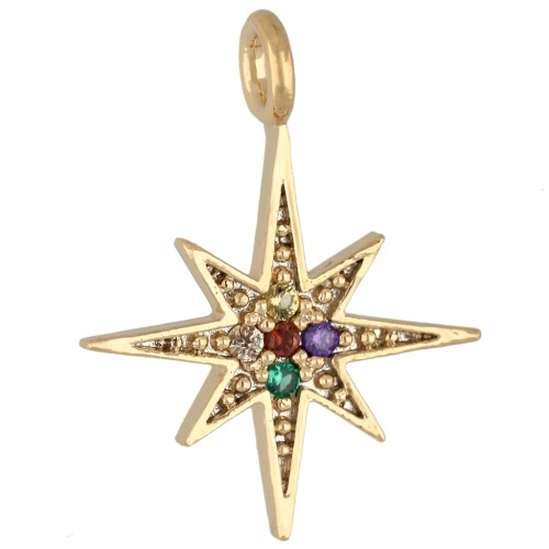 Breloque étoile du nord avec CZ 15x11.5 mm - Doré à l'or fin - Multicolore x1