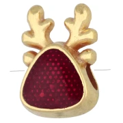 Perle en forme de tête de renne 10.5x7 mm résine époxy - Doré à l'or fin - Rouge