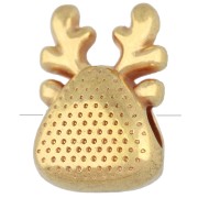 Perle en forme de tête de renne 10.5x7 mm résine époxy - Doré à l'or fin - Rouge