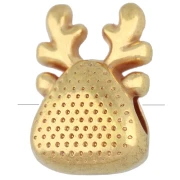Perle en forme de tête de renne 10.5x7 mm résine époxy - Doré à l'or fin - Rouge