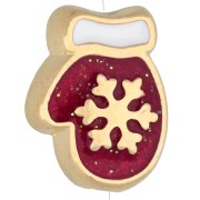 Perle gant de Noël 15x12 mm résine époxy - Doré à l'or fin - Rouge