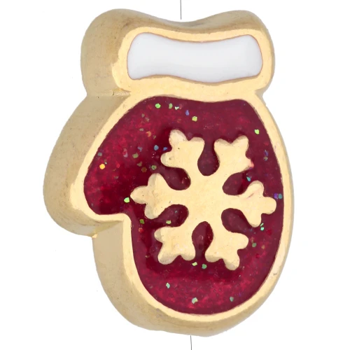 Perle gant de Noël 15x12 mm résine époxy - Doré à l'or fin - Rouge