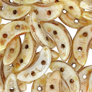 Czechmates Crescent 2 trous 3 x 10 mm Ivory Ceramic Look x5g