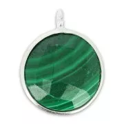 Breloque ronde facettée 12 mm Argent 925/Malachite x1