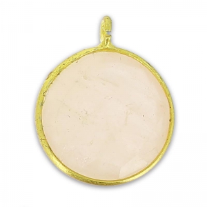 Breloque ronde facettée 12 mm Argent 925 plaqué or/Quartz Rose x1
