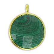 Breloque ronde facettée 12 mm Argent 925 plaqué or/Malachite x1|raw }}