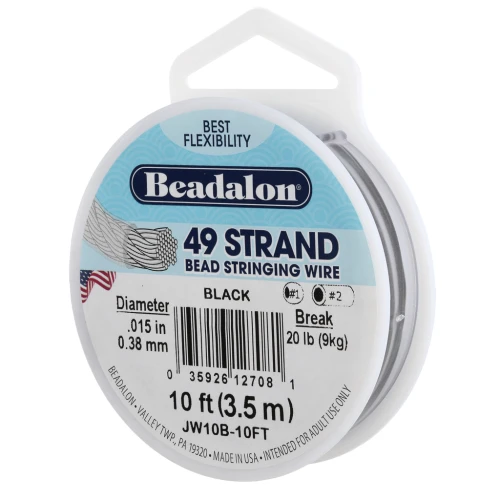 Fil Cablé 49 brins 0.38 mm - Beadalon - Noir x3 m