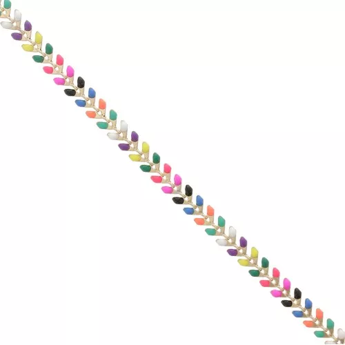 Chaîne maille chevron en épis résine époxy 6.3 mm Fluo Multicolore doré x 20cm