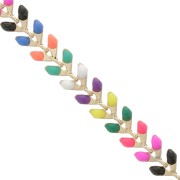 Chaîne maille chevron en épis résine époxy 6.3 mm Fluo Multicolore doré x 20cm