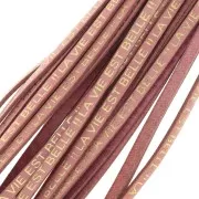 Lacet cuir La vie est belle 5 mm Rose - Doré x30cm