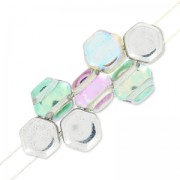 Perles en verre tchèque Honeycomb 6 mm Crystal Silver Rainbow x20