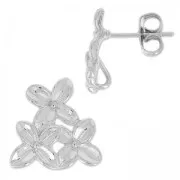 Clous d'oreilles trio de fleurs 13.2 mm rhodié x2
