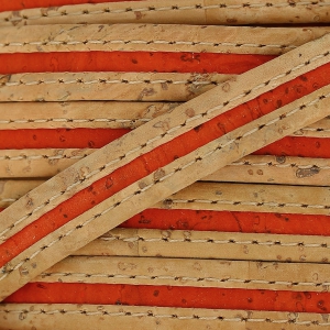 Lacet liège bicolore surpiqué 10 mm Naturel/Orange x 50cm