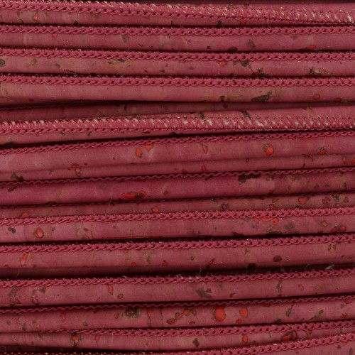 Cordon liège surpiqué 3 mm Bordeaux x 50cm