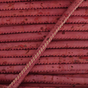 Cordon liège surpiqué 3 mm Framboise x 50cm