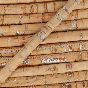 Cordon liège surpiqué métallisé 4 mm Naturel/Argenté x 50cm