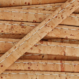 Lacet liège replié surpiqué 6 mm Naturel x 50cm