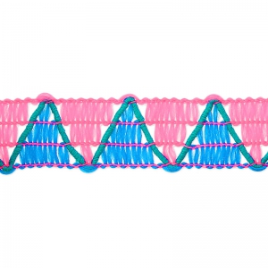Galon tissé motif chevron 12 mm Bleu/Rose Fluo x1m