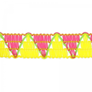 Galon tissé motif chevron 12 mm Fuchsia/Jaune x1m