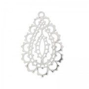 Pendentif goutte ajourée 43 mm argenté satiné x1