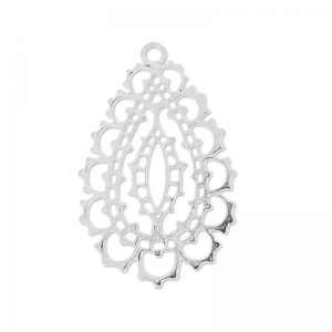 Pendentif goutte ajourée 43 mm argenté satiné x1